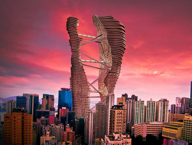 Twin curvilinear skyscraper, Hong Kong