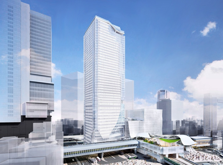 Skyscraper with a rooftop plaza, Tokyo, Japan