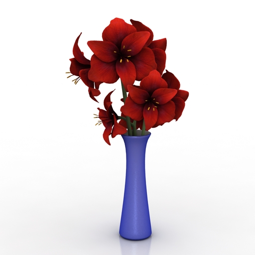 vase flower red hippeastrum 3D Model Preview #37642841