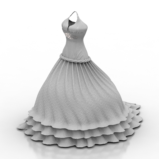 dress white wedding dress-mannequin 3D Model Preview #66771a57