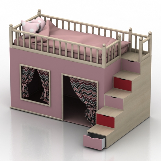 bed loft bed with play area 3D Model Preview #941ac918