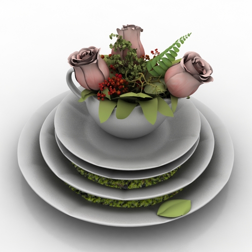 vase decor composition roses 3D Model Preview #238511df