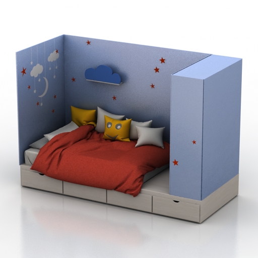 bed childrens bed-wardrobe 3D Model Preview #6c8e27d4