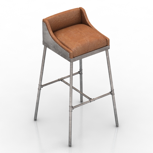 Chair bar IRON SCAFFOLD LEATHER STOOL 3D Model Preview #8bc1efd0