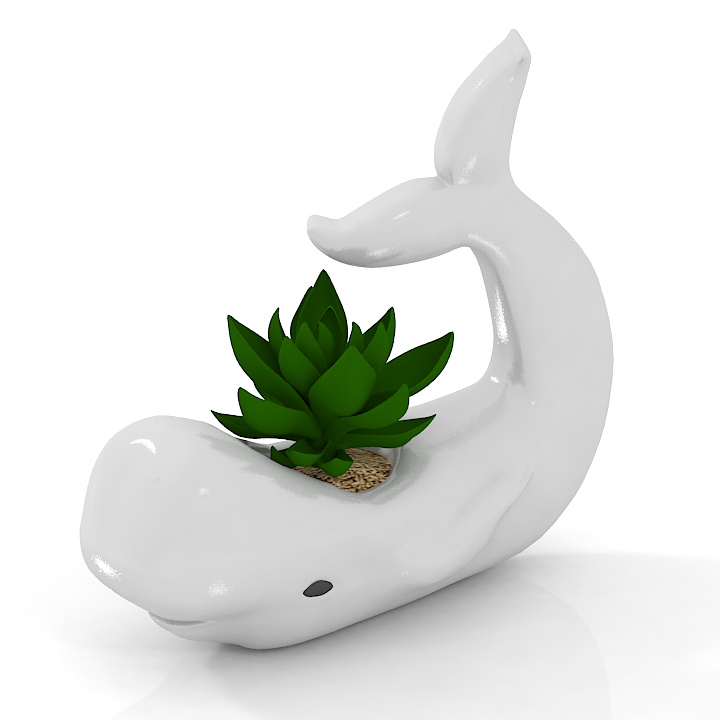 Ceramic pot whale with flower 3D Model Preview #af81a283