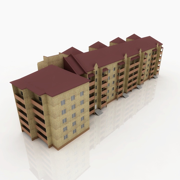 multi-apartment brick residential building 3D Model Preview #184d14df
