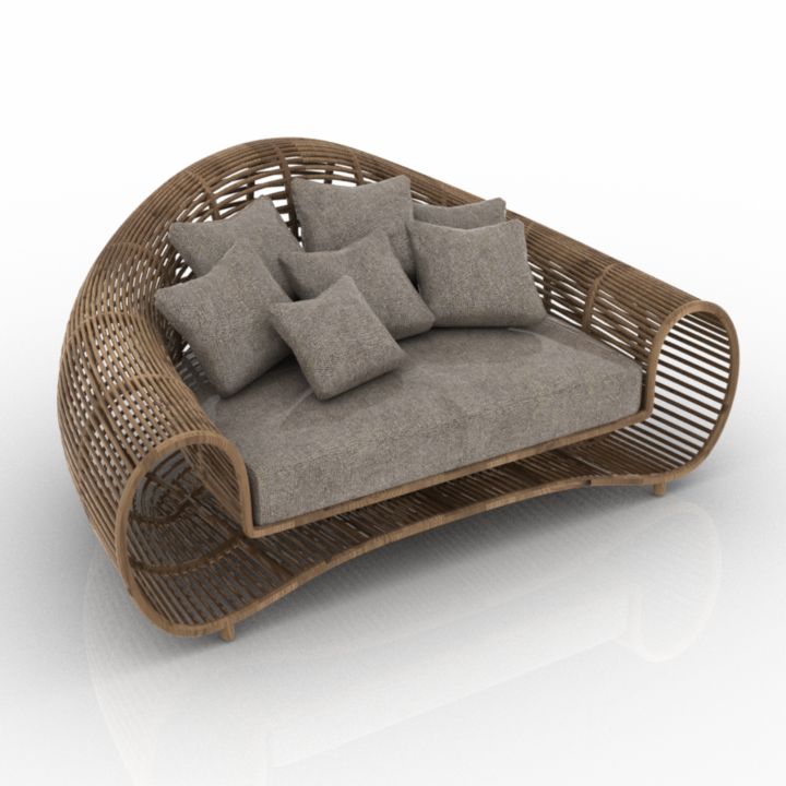 rotang wood sofa 3D Model Preview #f0efbcac