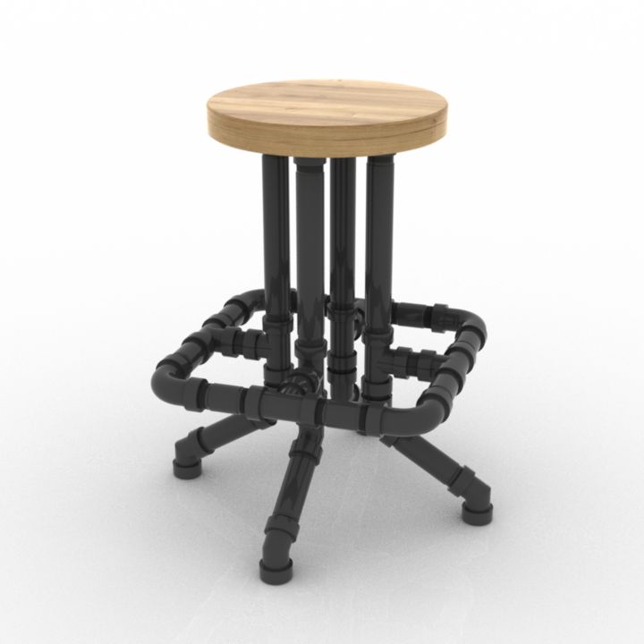 vintage pipe stool 3D Model Preview #6f21efc9