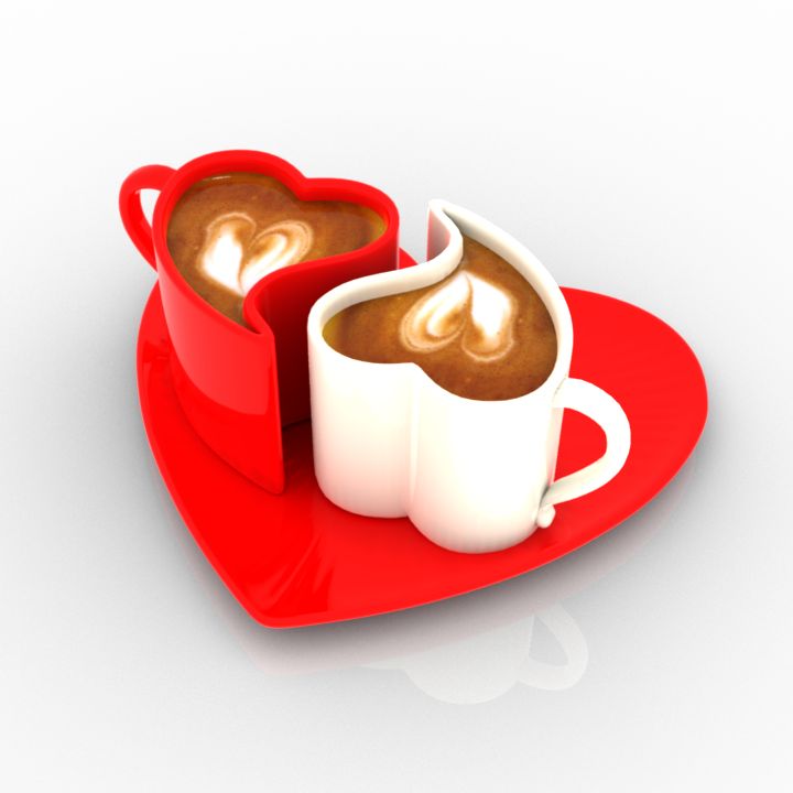 Heart Cups Coffee 3D Model Preview #a9c7e52e